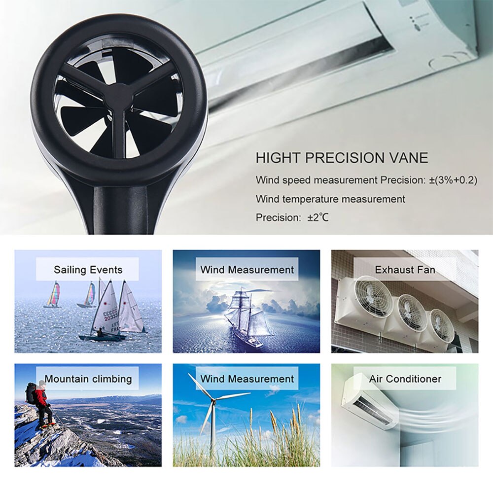 Anemómetro de velocidad del viento Hti, medidor Digital de velocidad del viento portátil, Sensor anemómetro, Ht-81 de velocidad del viento de 0-30 M/S,