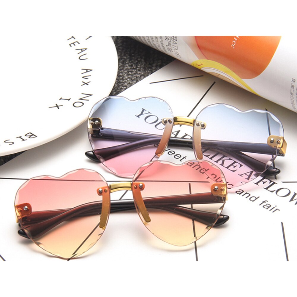 Child Cute Heart Rimless Frame Sunglasses Children Kids Gray Pink Red Lens Boys Girls UV400 Protection Eyewear