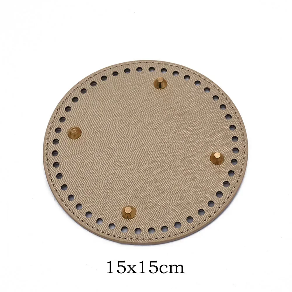 15*15cm Round Bottom For Knitted Bag PU Leather Bag Base With Holes DIY Handmade Bag Bottom Crochet Bag Bottom Accessories: light yellow