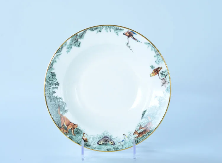 Juegos de platos de cocina, juego de tazas, cuenco, cuchara, platos de cena, taza, plato de postre, juegos de platos y platos de animales del bosque lluvioso: Gris claro