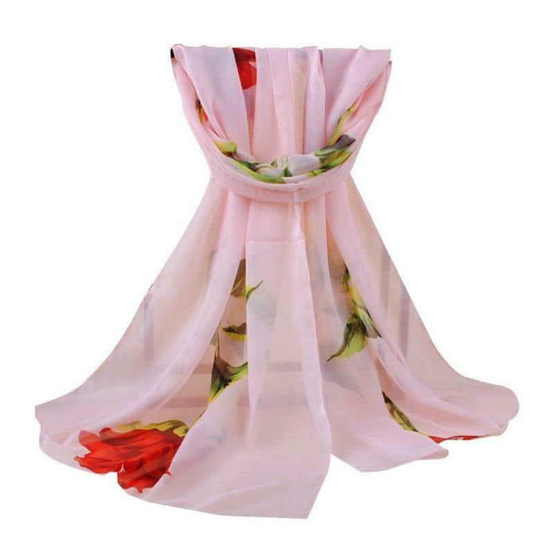 Women's Long Soft Rose Flower Print Wrap Lady Shawl Silk Chiffon Scarf: 06