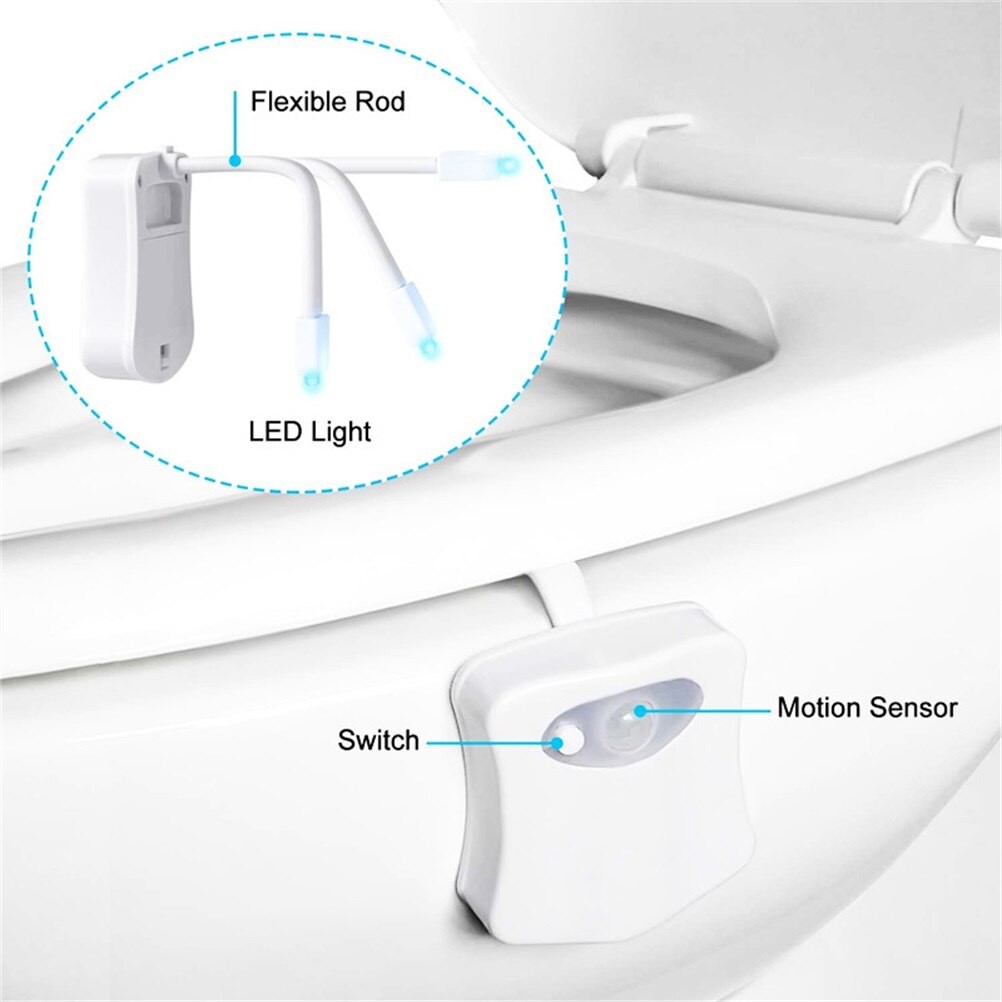 8 colores, Sensor de movimiento inteligente, asiento de inodoro, luz nocturna, detección corporal, lámpara LED automática para baño, lámpara de noche, iluminación para inodoro