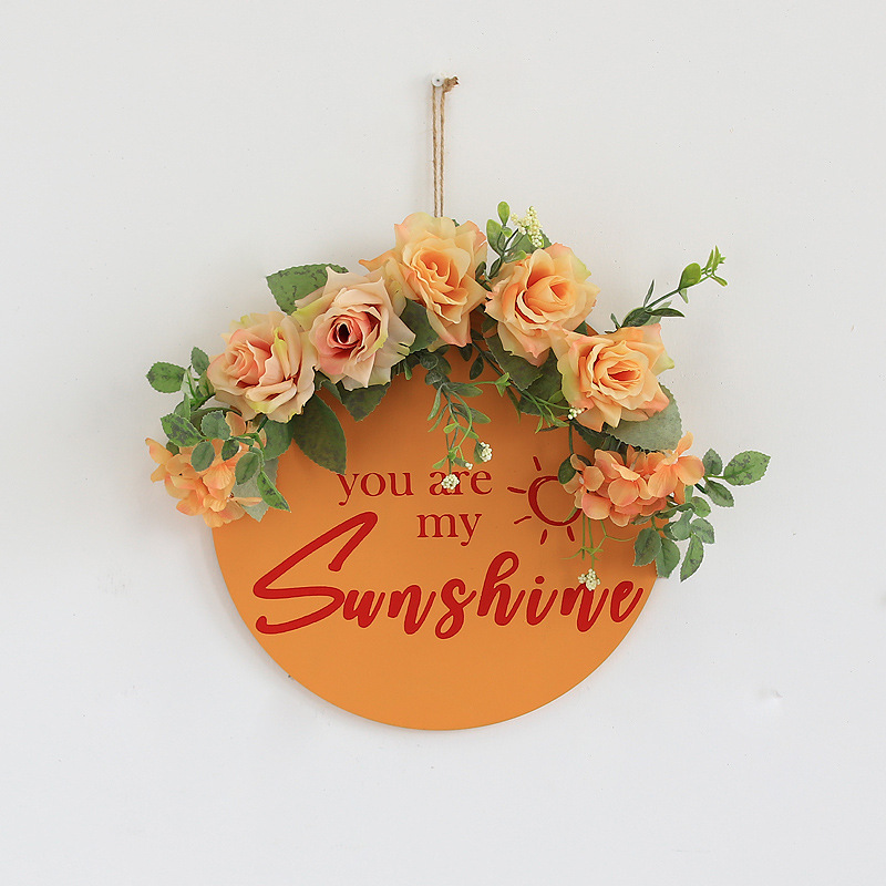 Ins Wind Simulatie Bloem Groene Plant Krans Muur Opknoping Ronde Houten Huis Brief Deur Opknoping Venster Winkel Guirlande Decoratie