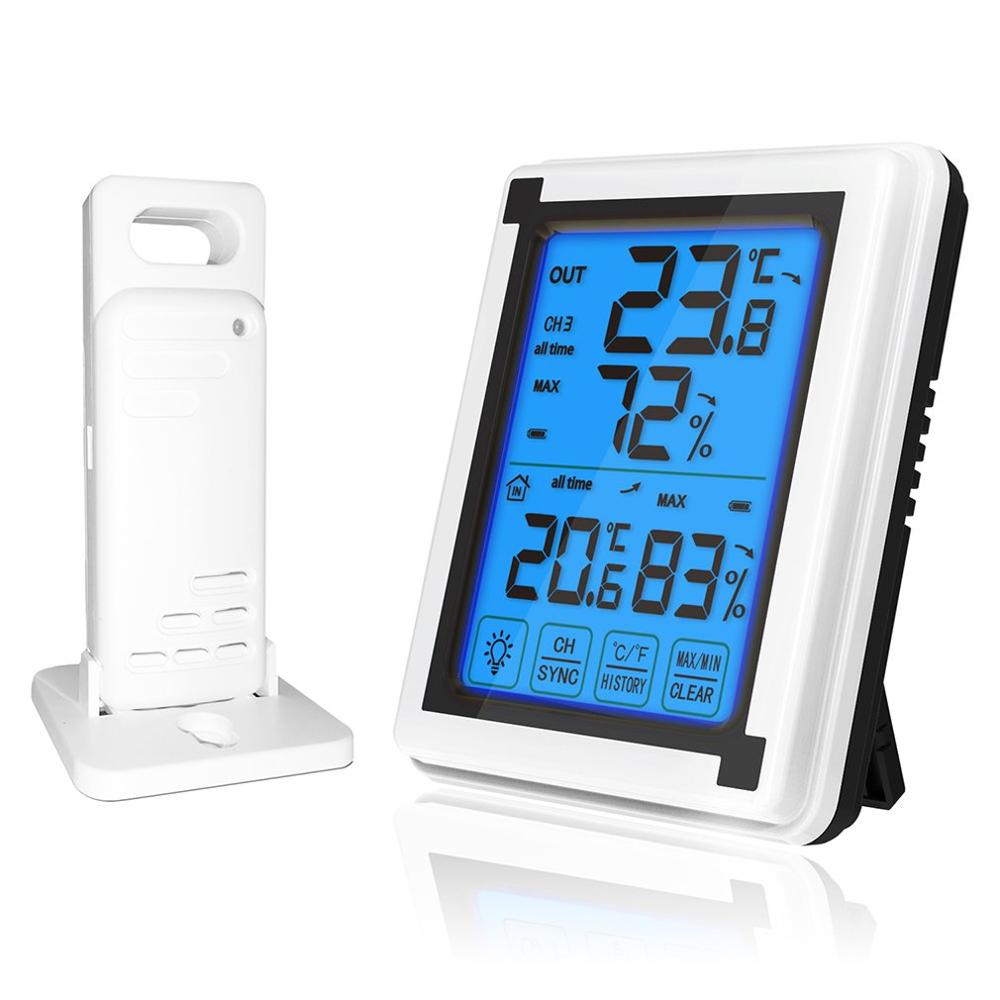Indoor And Outdoor Thermometer Wireless Temperature And Humidity Monitor Touch Electronic Weather Clock Hygrometer