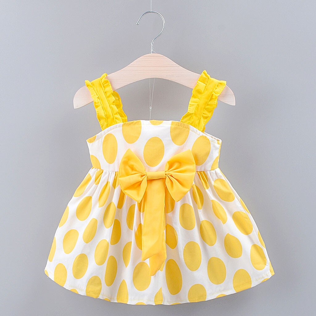 Abiti per bambina Summer Bow Dot Print Babys Dress Toddler Girls Princess Vestidos Kids Party Wedding abiti senza maniche: Yellow / 6-12 Months