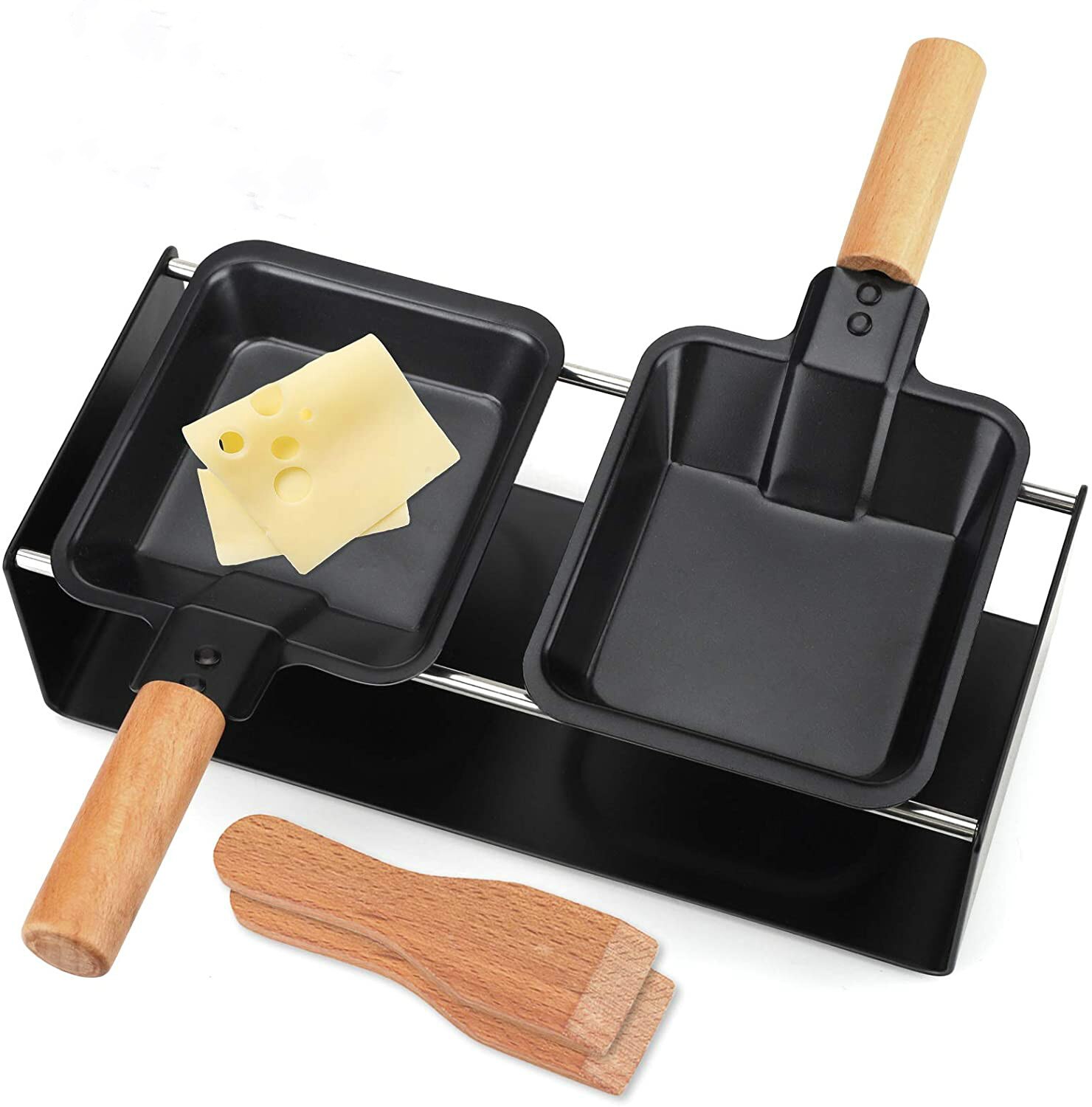 Cheese Melter Raclette Grill Nonstick Raclette Grill Set Mini Cheese Melting Pan with Wooden Handle Oven Grill Plate Accessories