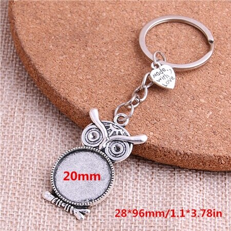 5pcs/lot Metal Key chain round owl Cabochon Setting DIY Vintage Handmade Key Chain Jewelry Making Y1004: Y1004 5