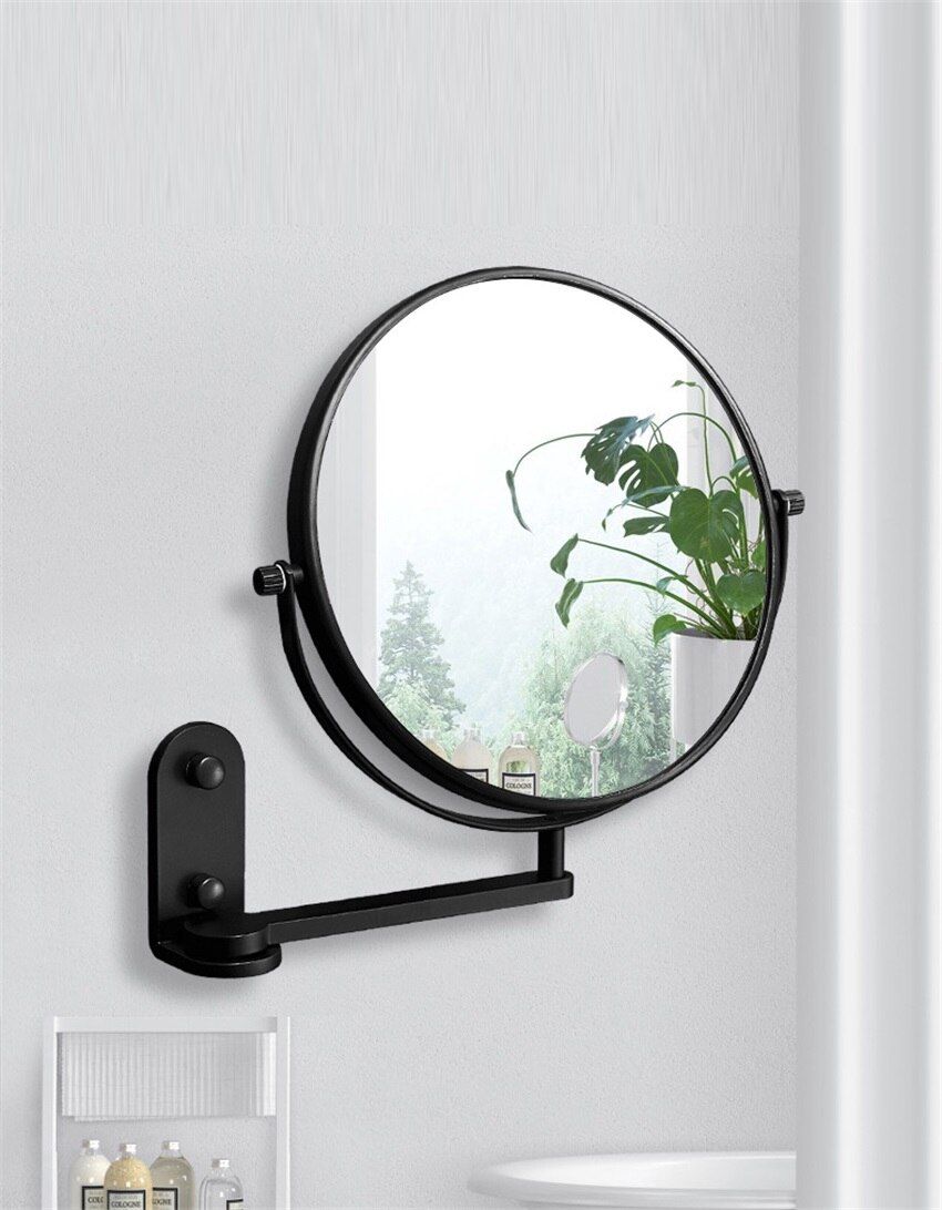 Espejo plegable de pared giratorio de doble cara para maquillaje, accesorios para cuarto de baño, aumento 1x y 3X, montaje en pared sin taladro, brazo extensible, para afeitado
