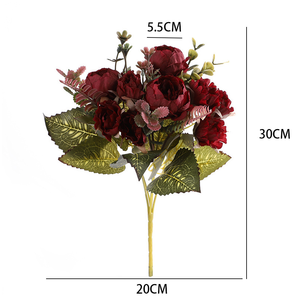 1 bukett kunstig mini peon blomster bukett 9 hoder peon blomster til hjemmet bord vise bryllup diy dekorasjon blomster