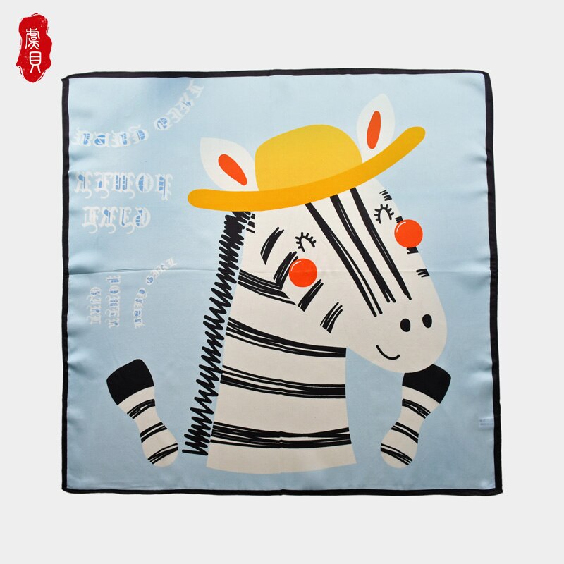 Écharpe zèbre en soie naturelle pour enfants, foulard carré de 50cm, pour cheveux, pour filles, foulard hijab, chaîne pour bébé