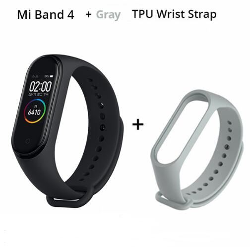 Original Xiaomi mi banda 4 miband inteligente 4 0,95 "Pantalla AMOLED impermeable de Fitness 135mAh Bluetooth 5,0 50ATM: add gray starp