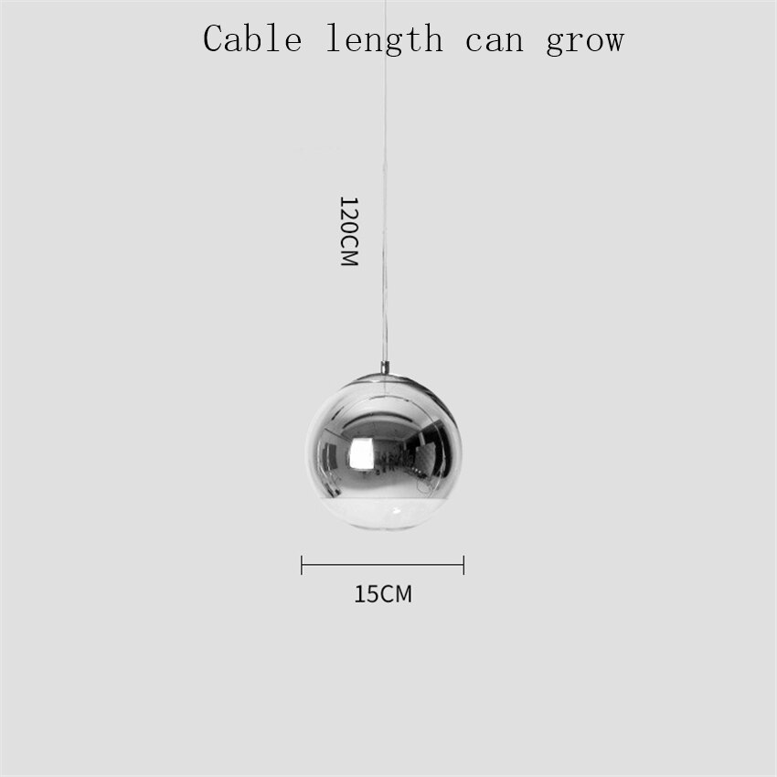 Argent or verre Lustre pendentif lumières Globe boule pendentif LED lampe salon Luminaire suspendu lampara Lustre éclairage E27: Silver 15CM