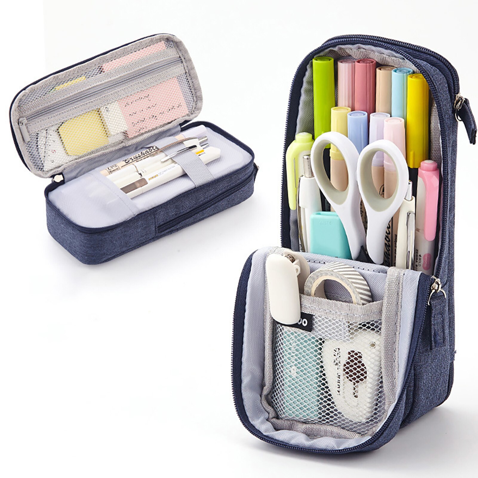 Bolsa de tela para bolígrafos, estuche de papelería con soporte de doble capa, gran capacidad, suministro de ,