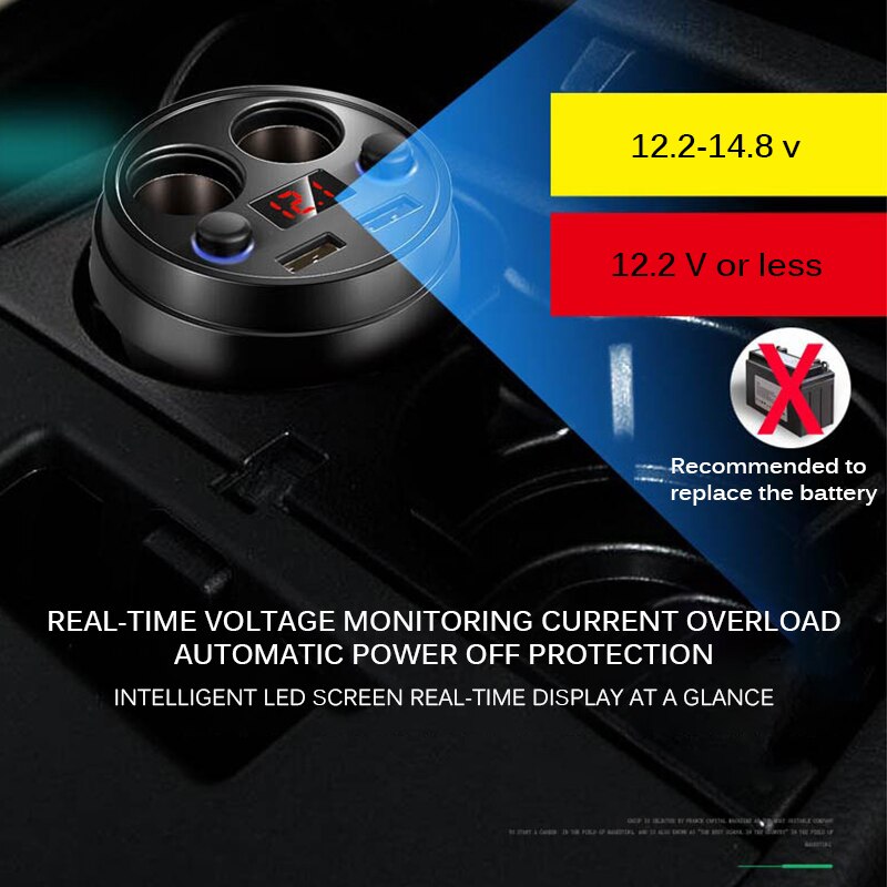 Multi-Function Car Charger 2 USB 5V 3.1A Efficient Car Cup Power Socket Adapter With Voltage LED Display Cigarette Lighter