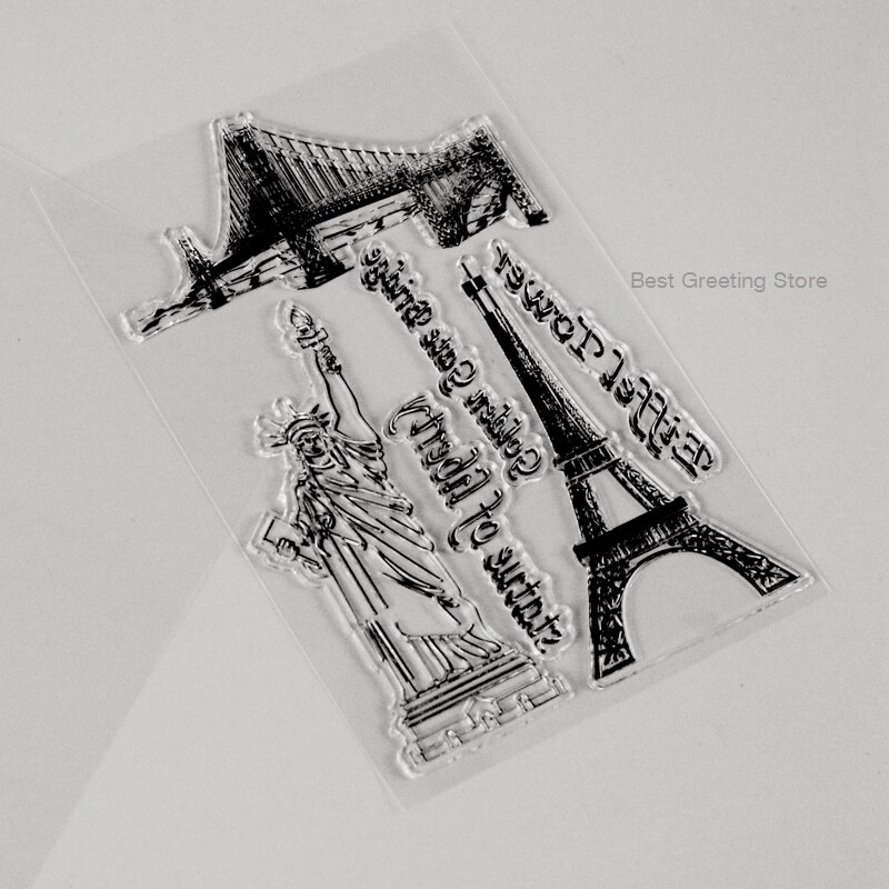 3 european building clear stamps scrapbooking background stamp sheet paris tower statue of liberty golden gate bridge stamps