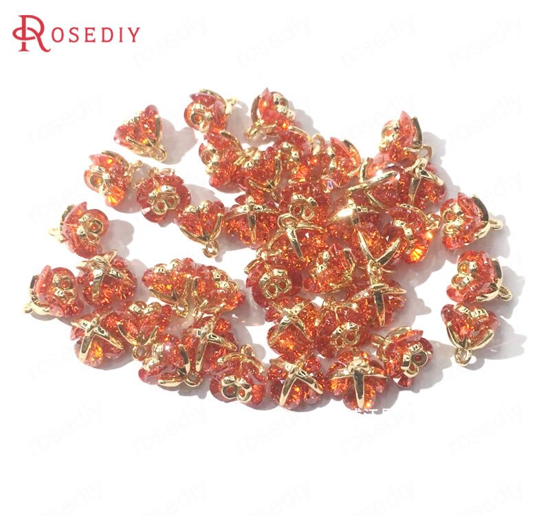 (37101)6PCS 7x7MM 24K Champagne Gold Color Brass and Zircon 3D Flower Charms Pendants Jewelry Making Supplies Diy Accessories: Orange