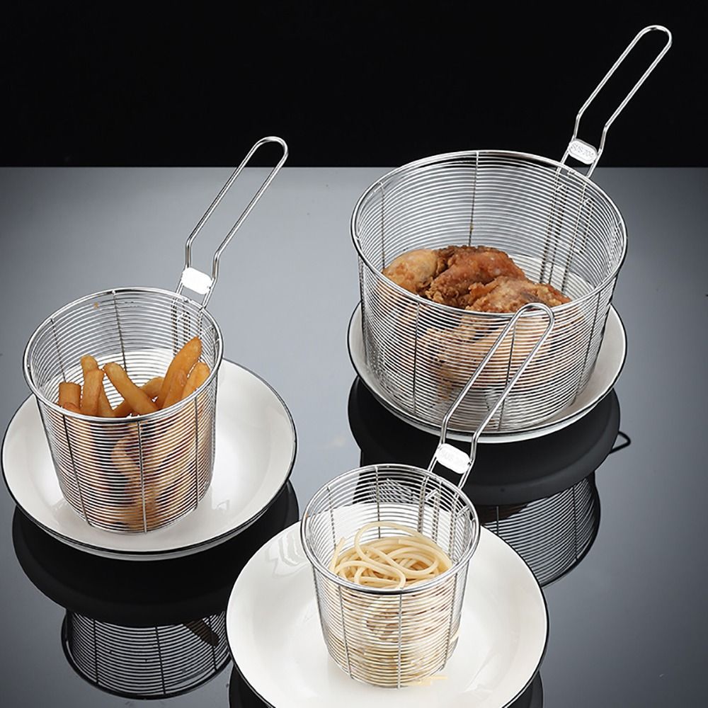1 Stücke 304 Edelstahl Chip Servieren Frittierkorb mit Griff Mini Sieb Gittergewebe für Knödel Pommes Frites