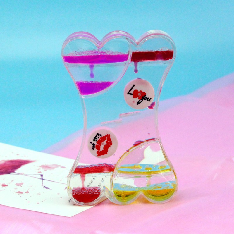Valentine's Day Double Hourglass Liquid Timer Visual Timer Oil Liquid Motion Hourglass Floating Desk Heart Decoration Acrylic: Gold