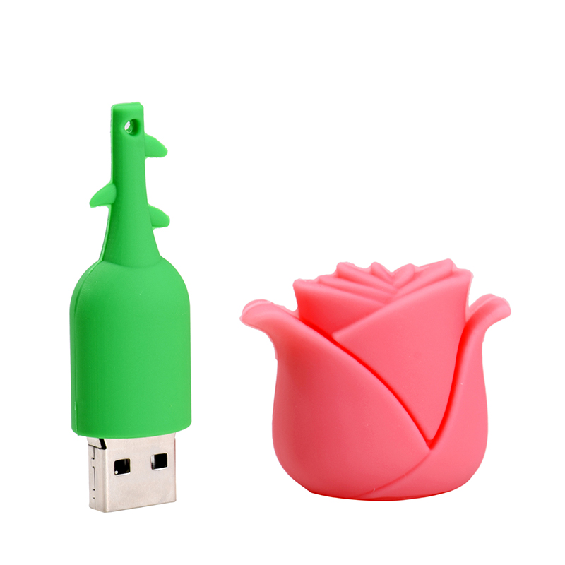 Unidades flash USB de rosa roja de dibujos animados, memoria rosa de 128GB, 64GB, para niños, Pen Drive, llavero colgante gratuito de 32GB