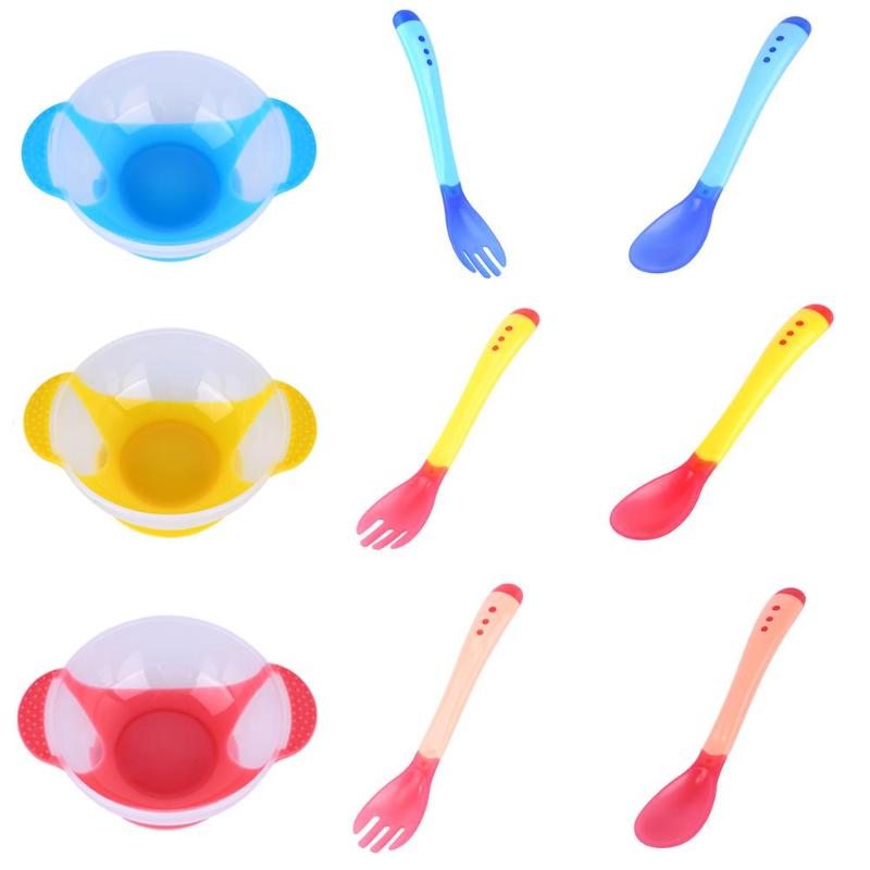 Safety Baby Feeding Dishes Babies Eatting Bowl with Suction Cup Assist Spoon Fork Baby Training Products