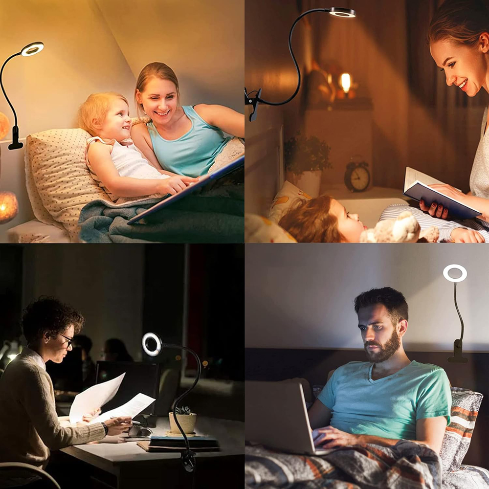48 LED's Bureaulamp Clip USB Boeklamp Nachtkastje 360 ° Flexibele oogbescherming Zwanenhals Leeslamp Helderheid Instelbaar 3-niveau