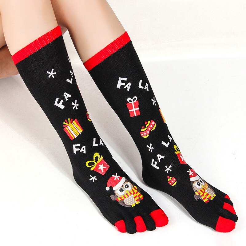 Aitonoble Girls and Women Christmas Socks Toes Socks Christmas Socks Fall Winter Socks Socks: Black penguin