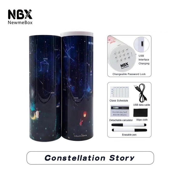 Newmebox Password Pencil Case Cartoon Pattern Pen Holder Large Capacity Stationery Box Coded Lock Home Office School Storage Bag: Constellation Story