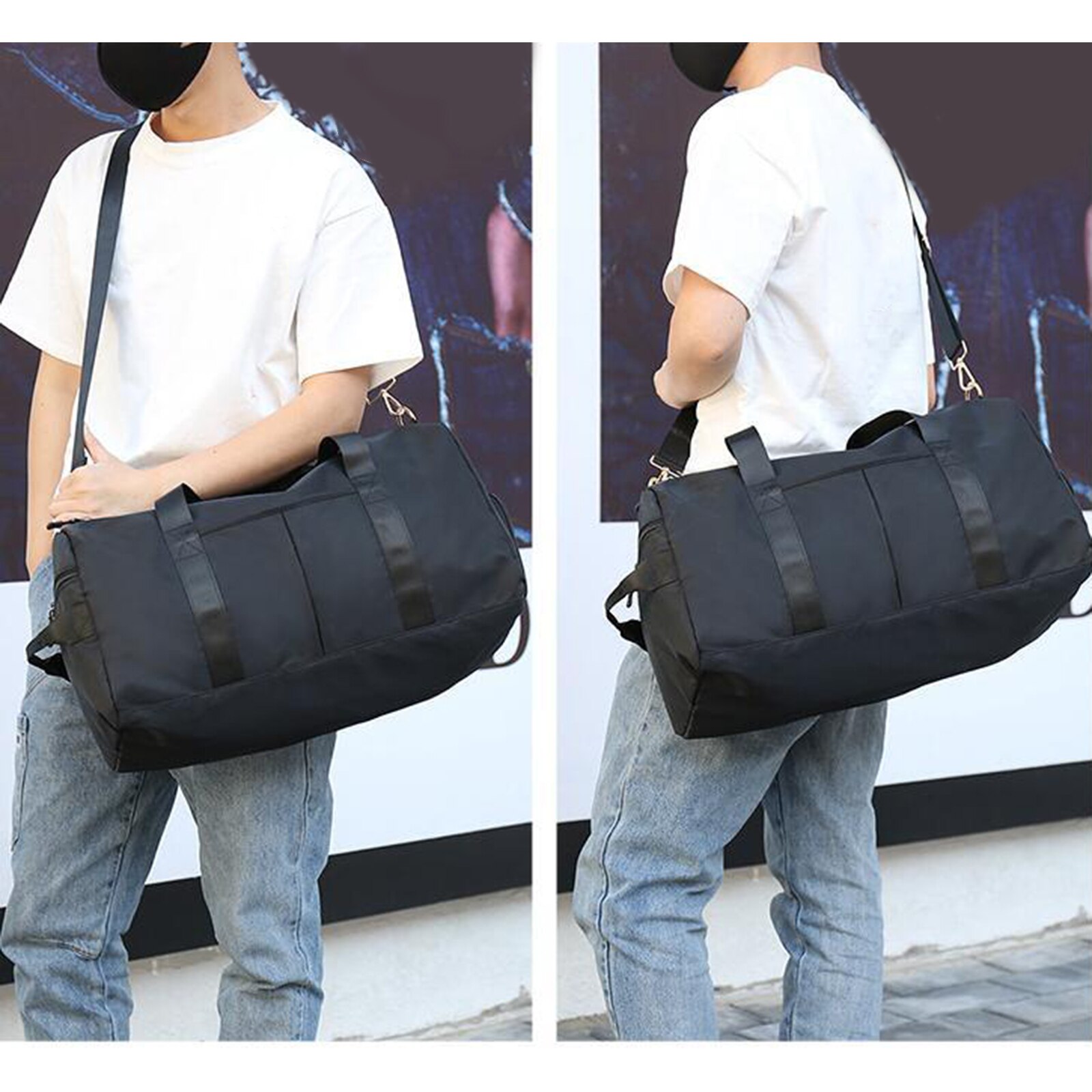 Gym Duffle Sports Bag with Shoe Compartment, Waterproof Travel Fitness Holdall