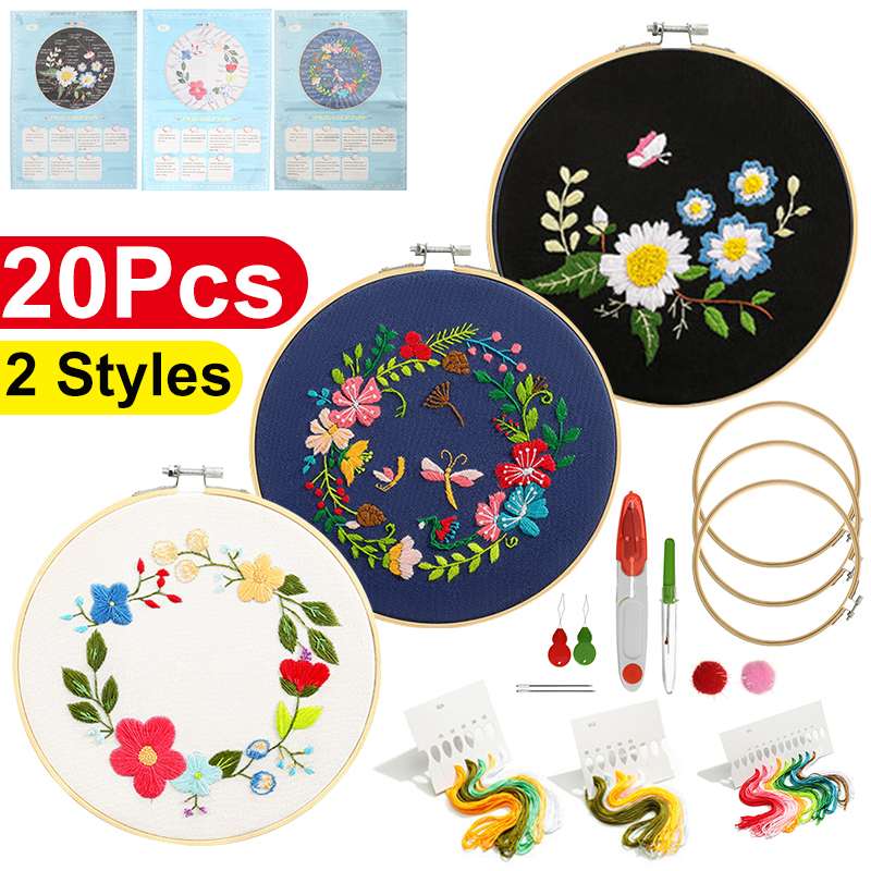 DIY Embroidery Flower Plants Pattern Handwork Needlework for Beginner Embroidery Hoop Cloth Cross Stitch Kit Home Decoration