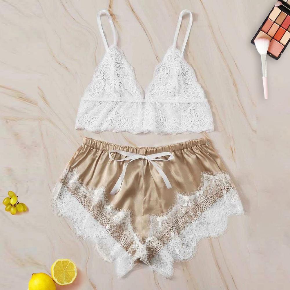 Pyjamas Women Sleepwear Women Lace Wireless Bra Camisole Satin Shorts Set Sleepwear Pajamas Lingerie пижама пижамы