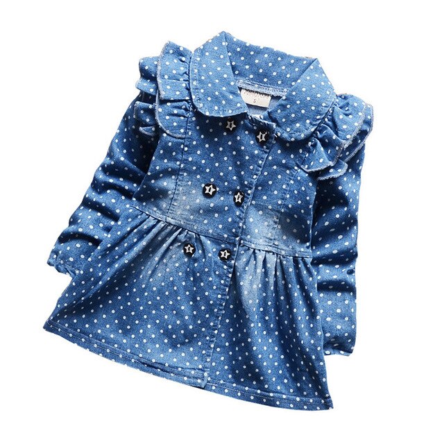 BibiCola baby girls coat spring autumn kids lovely denim jackets children girl cotton lapel outfits little bebes coat: 18M