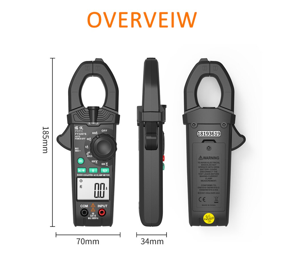 Smart clamp meter digital clamp multimeter dc ac strøm spænding ampere ncv ohm tester strømmålende tang elektriker værktøj