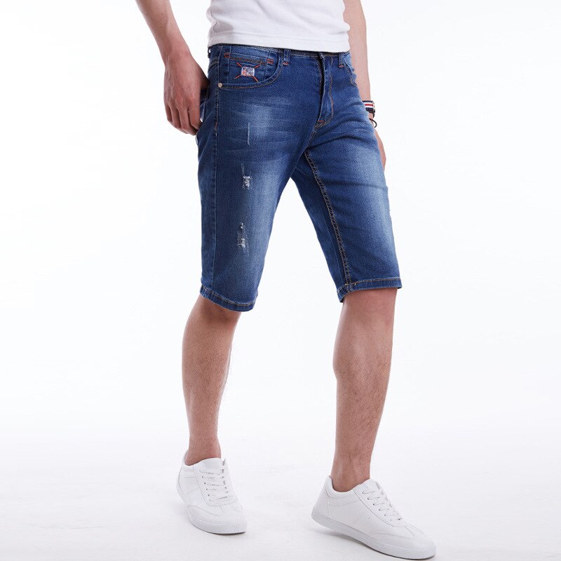 Mænd korte jeans denim bomuld mærke sommer almindelig afslappet knælang korte bermuda jeans mandlige plus size ridebukser