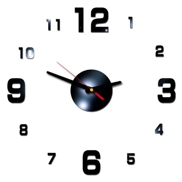 3D Acrylic Wall Clock Mirror Surface Sticker Home Office Room Decoration Red, Black, Gold, Silver (As Pictures Show): Black