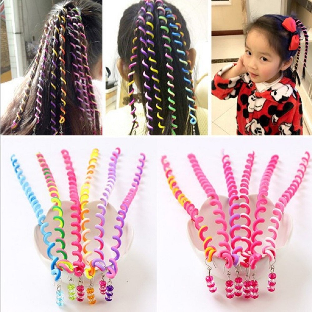 6Pcs Lange Spiraal Haarband Vlecht Met Gekleurde Kristallen, Leuke Gekleurde Haar Ornament Haarband Voor Meisjes, mode Haaraccessoires