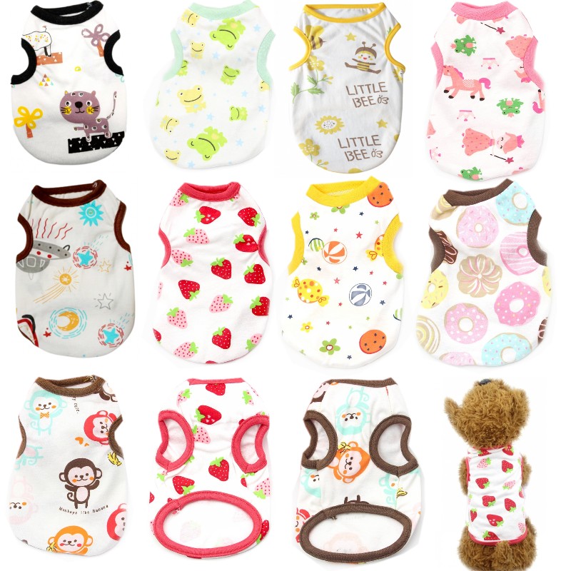 Cute Dog Vest Summer Chihuahua Dog Clothes Bichon Dog Costume Thin Ventilate Sweatshirt Pet Clothing Cotton Print Cat T-Shirt