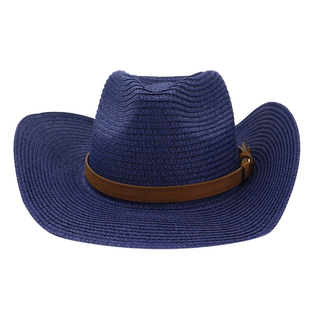 Sun Cap Straw Beach Cowboy Hats Retro Women's Men's Summer Straw Beach Wide Brim Cowboy Western Cowgirl Bead Band #Zer