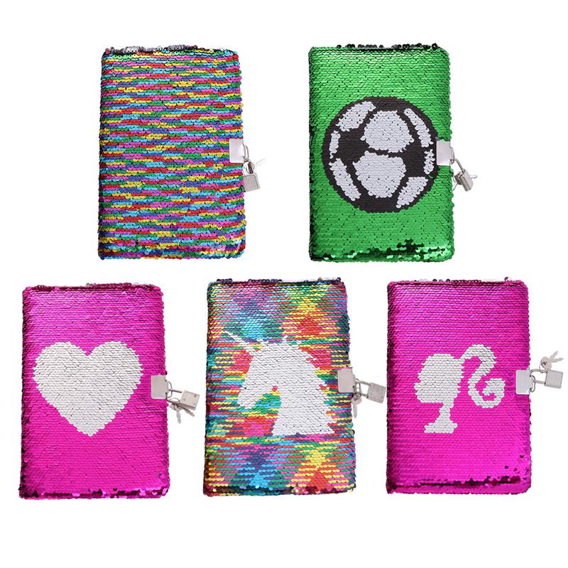 Pige fodbold kærlighed hjerte mønster paillet notesbog skrivning journal planlægger personlig dagbog med lås og nøgle dagboek met slot
