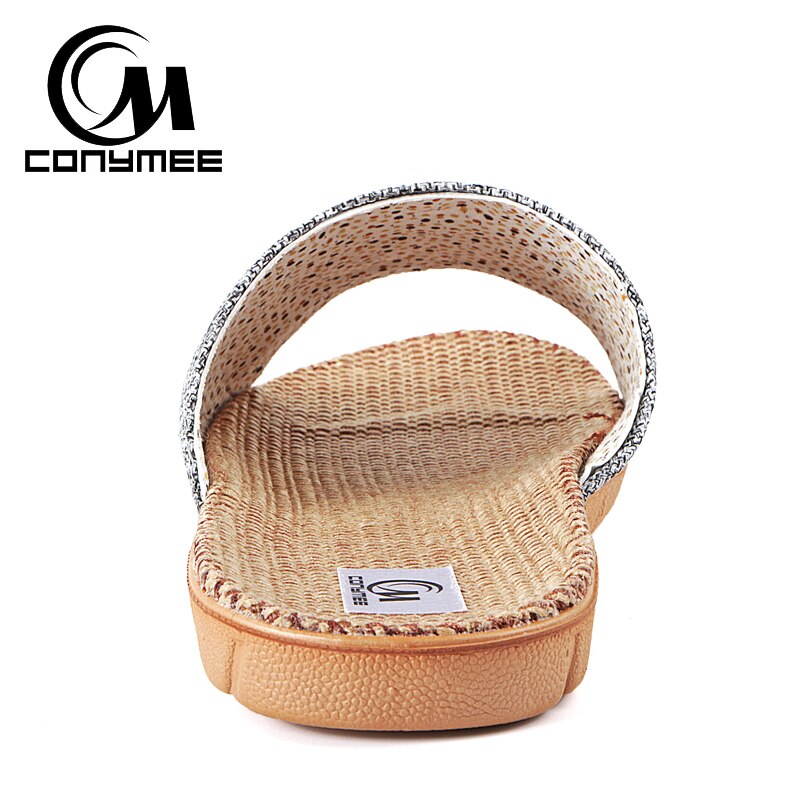 Conymee lin tofflor sommar män skor zapatos hombre inomhus hem toffel sandalias strand sandaler manliga flip flops