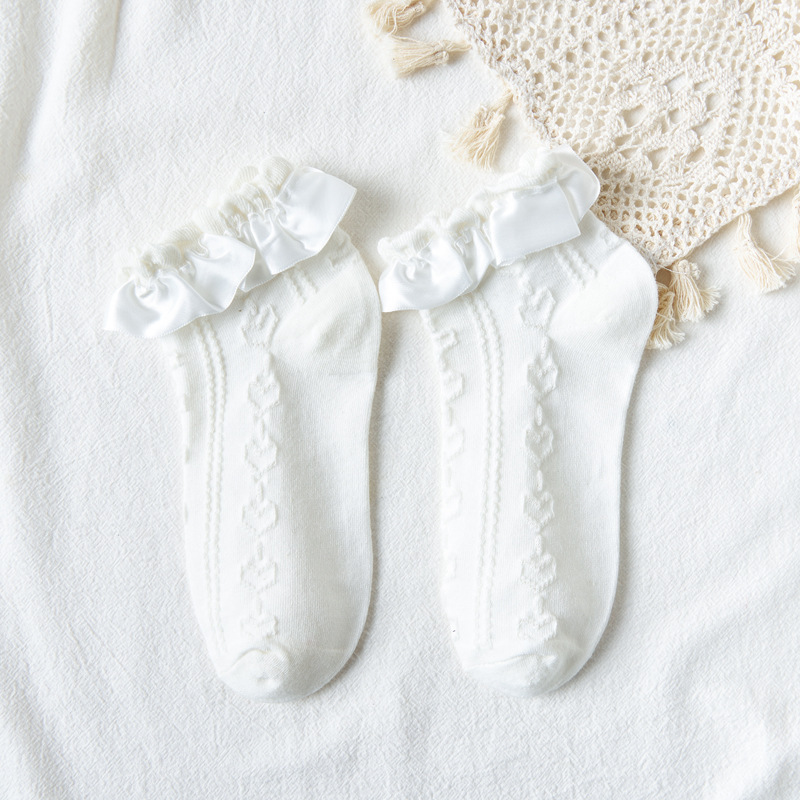 1 Pair Lolita Style Japanese Maiden Lovely Woman Lace Short Socks Spring Summer Autumn Sweet Ruffle Cotton Socks: 1-White