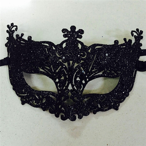 Prinsesse venezia maske julefest ball maske for kvinner halloween maskerade ytelse halv ansikt rev paljett blonder maske: Svart