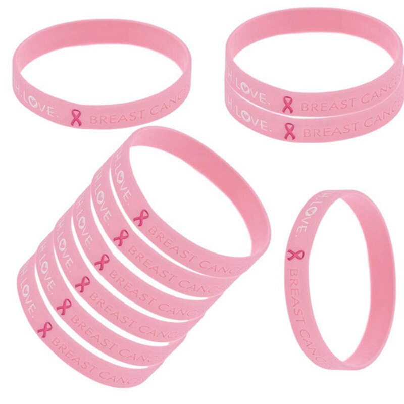Siliconen Borstkanker Awareness Armband Polsbandje Roze Rubber Armband Zachte Sieraden Voor Mannen Vrouwen
