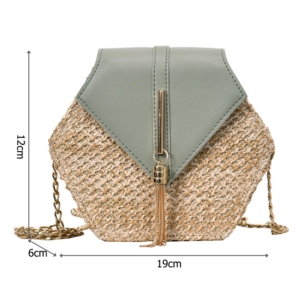 Zomer Stro Tassen Voor Vrouwen Hex-Vorm Stro + Pu Schoudertas Kwastje Rotan Strand Bohemian Crossbody Vrouwelijke reizen Keten Tas