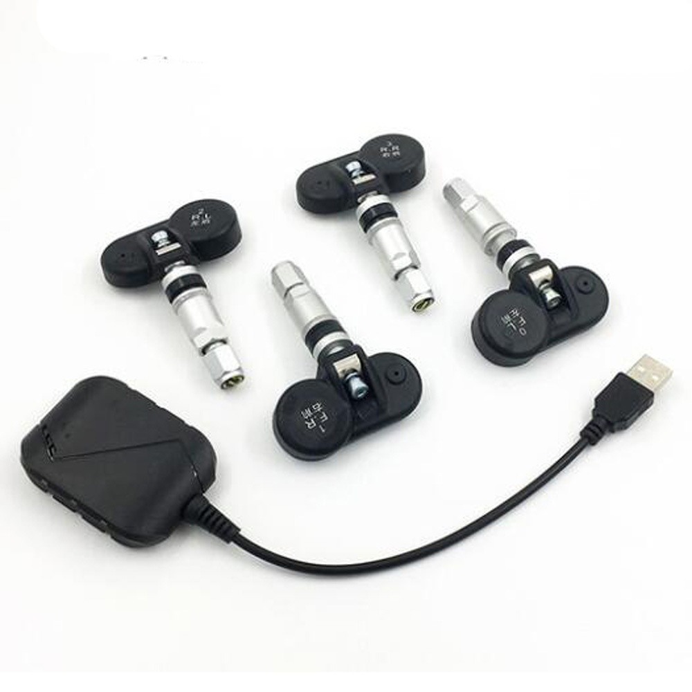 Monitor de pressão de pneus de carro tpms usb, com 4 sensores externos, sistema de alarme de monitoramento, 5v sem fio