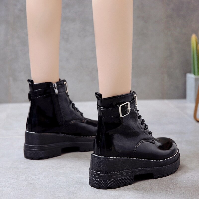 Dames platform schoenen punk zwarte gothic enkellaarsjes dames platform wedge veter motorlaarzen
