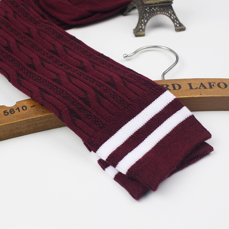 socks for girl Knee length Stockings in autumn and winter Warm knitted socks Hemp pattern pile stockings High socks TSLM1: 02