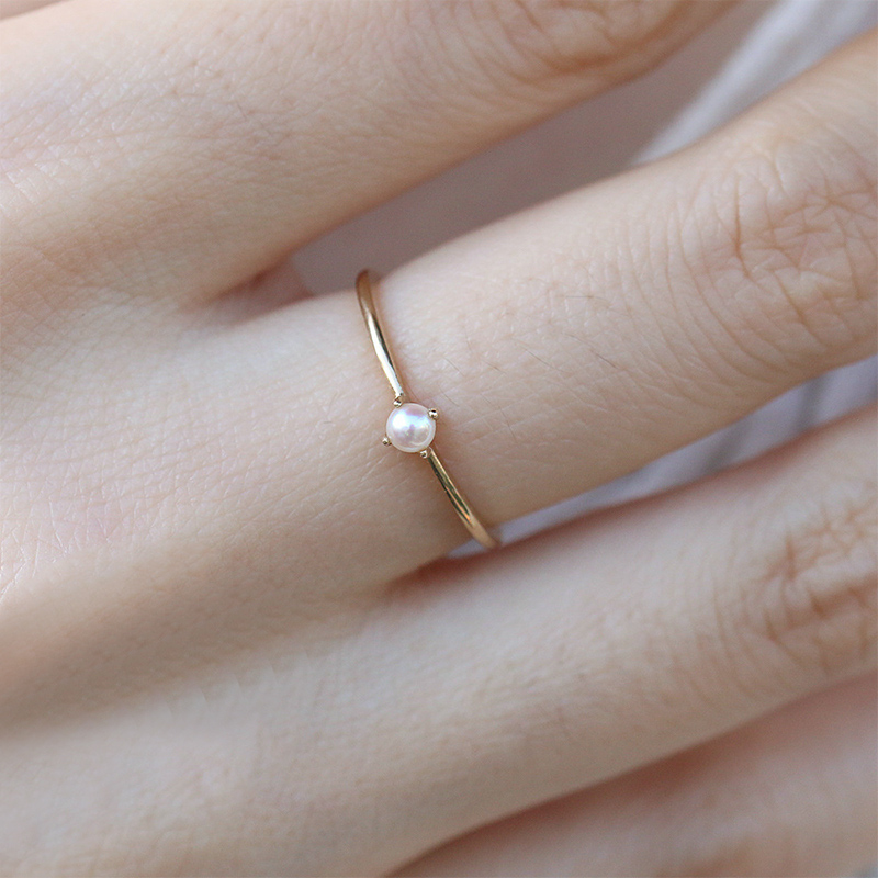 1PC Opal Simple Pearl Ring For Women Finger Ring Thin Gold Female Engagement Wedding Bead Jewelry Size 6 7 8 9 10