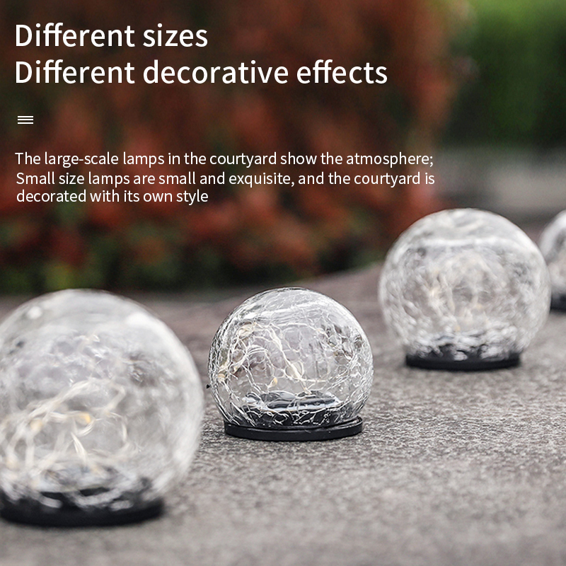 Outdoor LED Solar Court Crack Glass Ball Light Buried Garden Grass Lamp Balcony Layout Decoration Christmas Waterproof Light