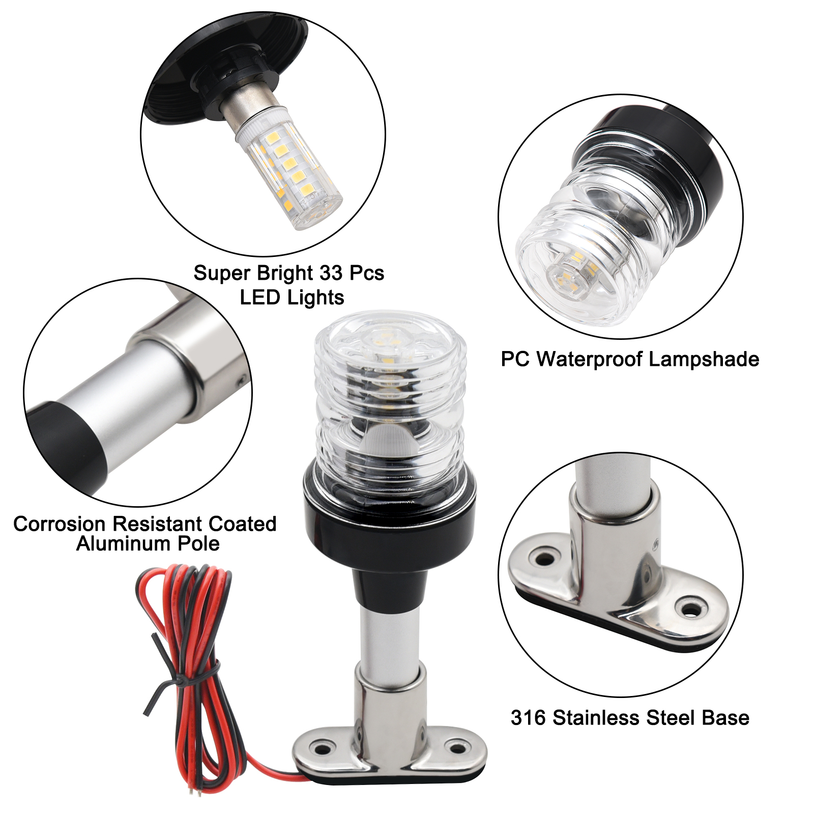 Fold Down 360 Degree LED Boat Navigation Light for Yacht Marine Anchor Light 12~24 V Sailing Signal Light Boat Accessories