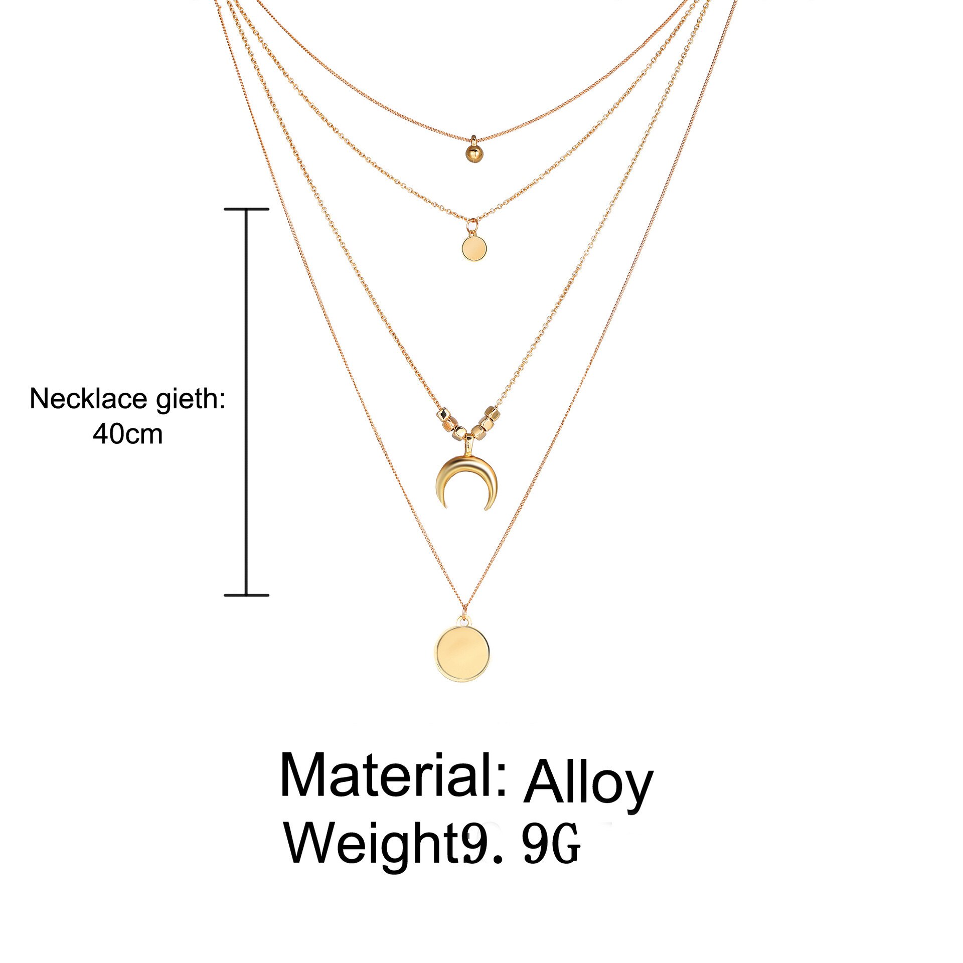 European and American Popular Alloy Clavicle Chain Retro Multi-Layer Moon Wafer Pendant Necklace